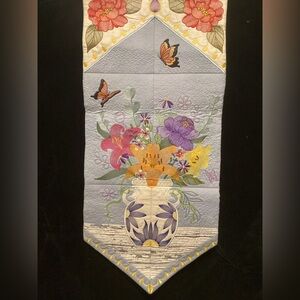 Floral Embroidered Wall Hanging or Flag
